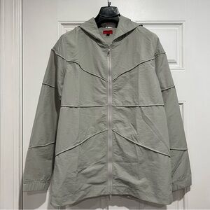 Killion Men’s Double Zip Up Hooded Windbreaker Nylon Jacket Color Light Grey